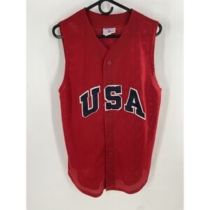 Vintage USA Baseball Jersey Sleeveless #12 Button Jersey Size Large Red